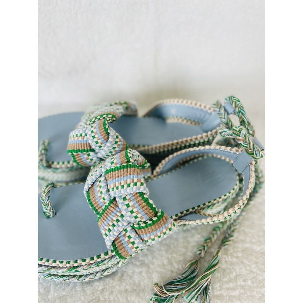Anthropologie Braided Platform Sandals in Green and White - Picture 10 of 14